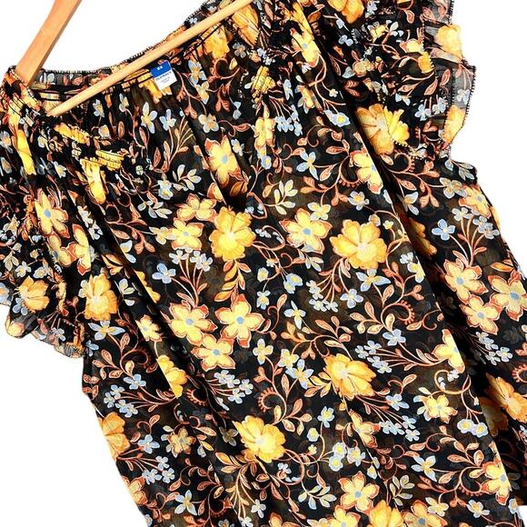OLD NAVY Women's 2X Black Floral V-Neck Boho‎ Flutter Ruffle Sleeve Sheer Blouse - Picture 1 of 5